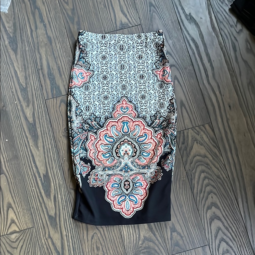 Love Culture Blue and Pink Pencil Skirt Knee-Length Casual